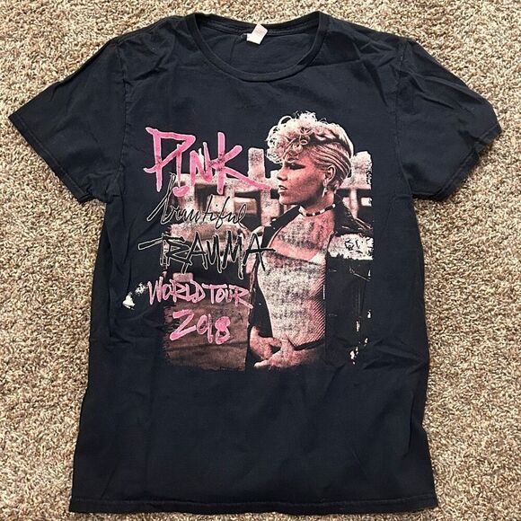 P!NK 2018 World Tour Concert T-Shirt Beautiful Trauma Black Pink Womens Small - Picture 1 of 5